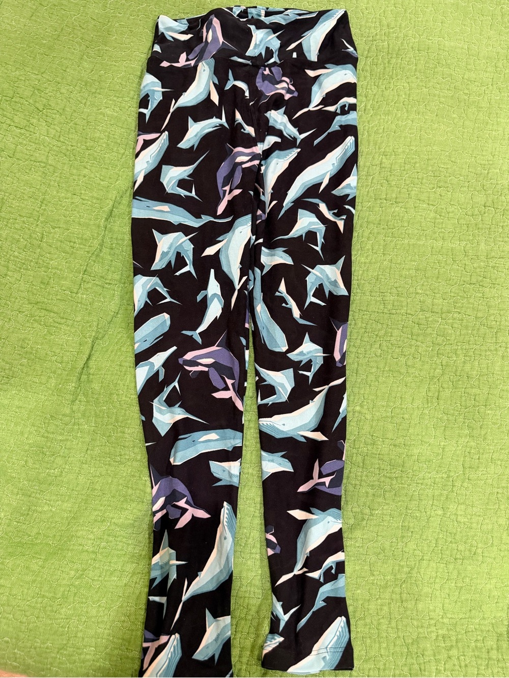 LuLaRoe Black Leggings with Blue and Purple Whale Print